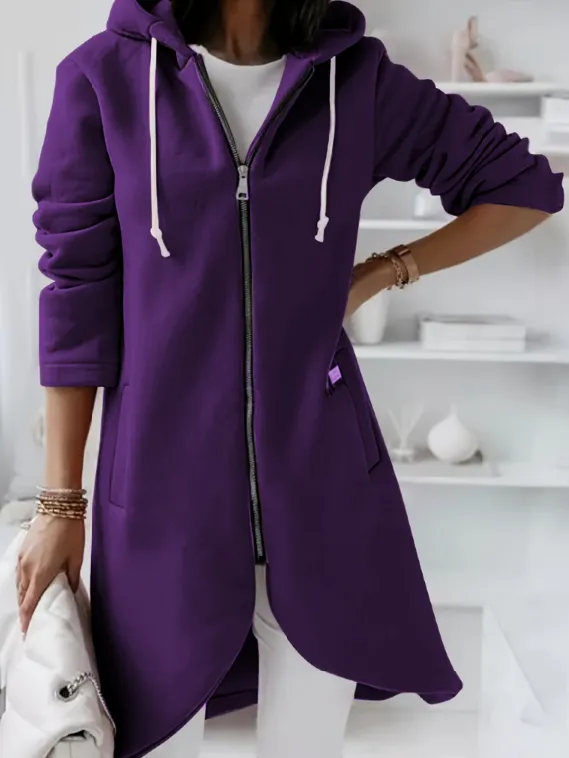 Personality Street Zip Hooded Long Velvet Lining Sweatshirt Purple - Shop at LoveMi
