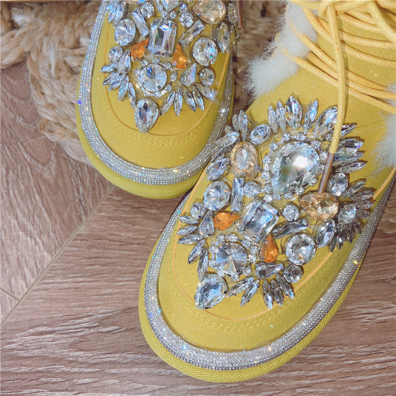 Women's Short Tube Thickened Wool And Diamond-studded Cotton Boots