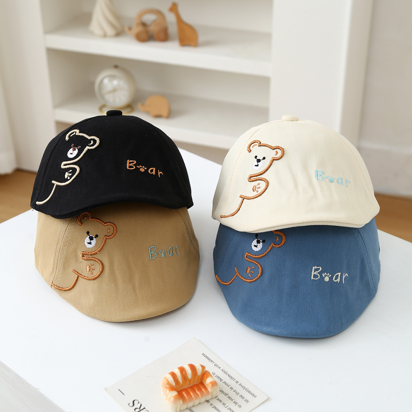 Summer Boys And Girls Embroidered Little Bear Embroidered Children's Beret For Daily Sun Protection Soft And Cute Childish Style Baby Outing Hat