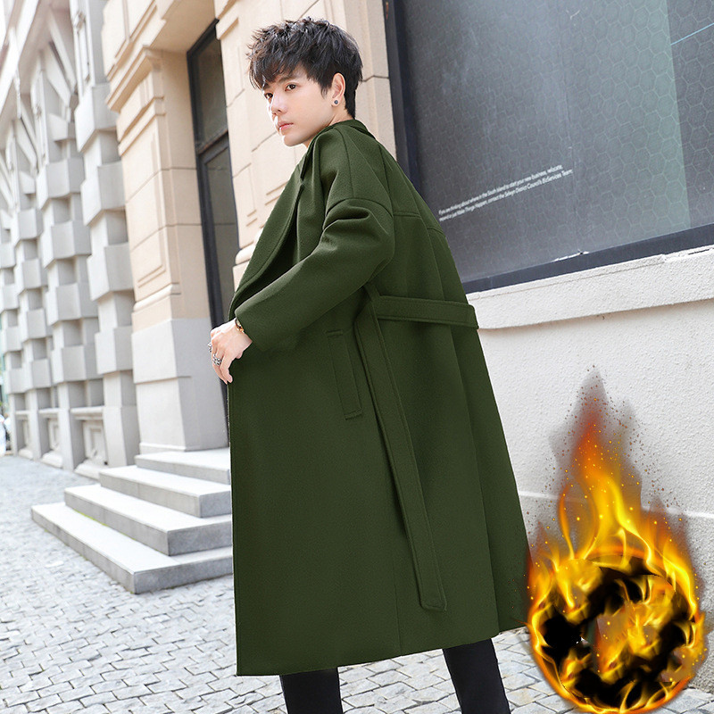 Men's Mid-length Thick Korean Style Trendy Woolen Coat Trench Coat