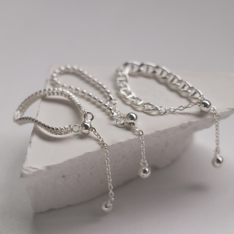 Fashion Personality Cool Style Chain Pulled Sterling Silver Ring Girl