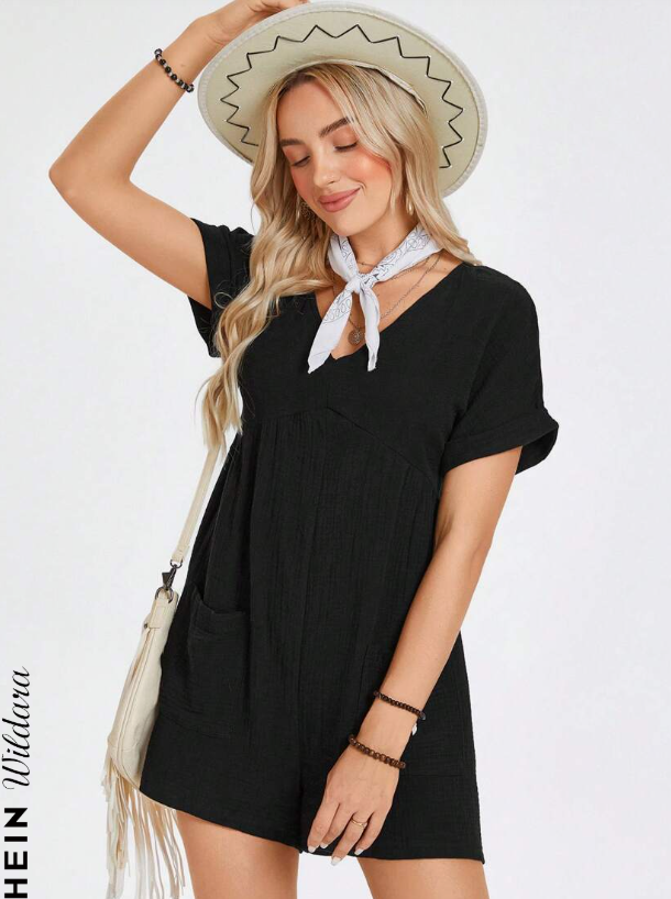 Batwing Sleeve Pocket Patched Romper — foto 4
