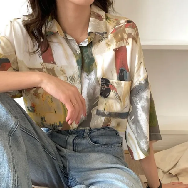 Women's Design Sense Of Flower Long Sleeve Shirt Oil Painting Short Sleeve - Shop at LoveMi