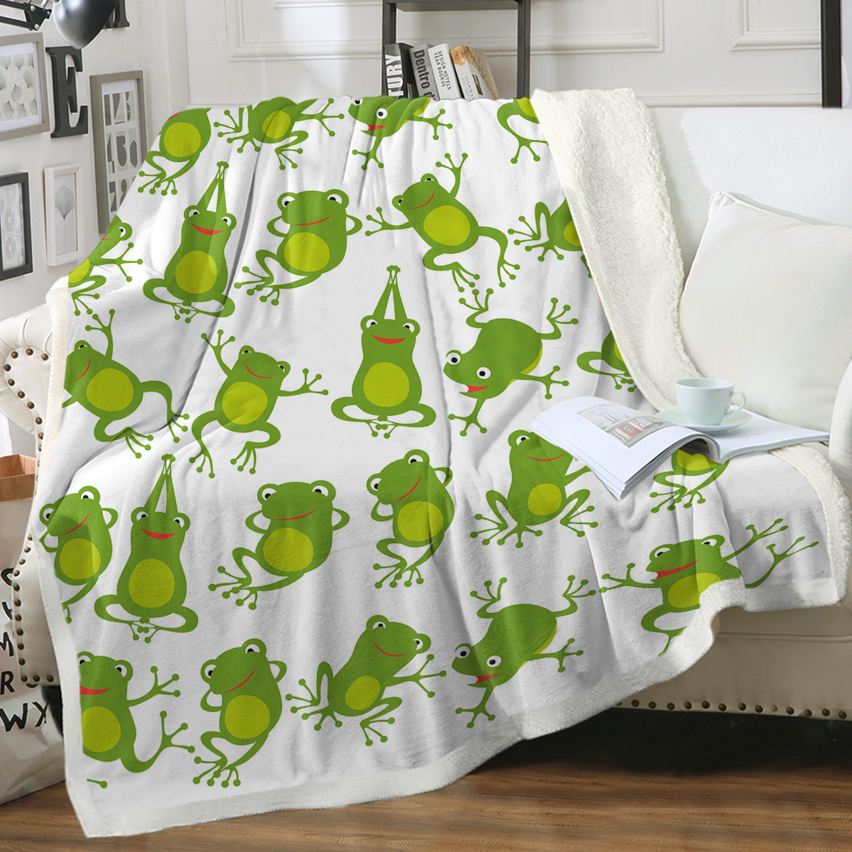 Frog Fleece Throw Blanket For Kids Girls Boys Fluffy Cozy Green Aerobics Frog Sherpa Blanket For Sofa Couch Travel