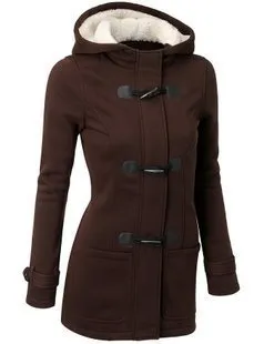 Women Warm Hooded Wool Double Button Coat Brown - Shop at LoveMi