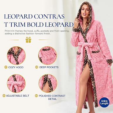 RONGTAI Women's Coral Fleece Long Robe Bathrobe, Jacquard
