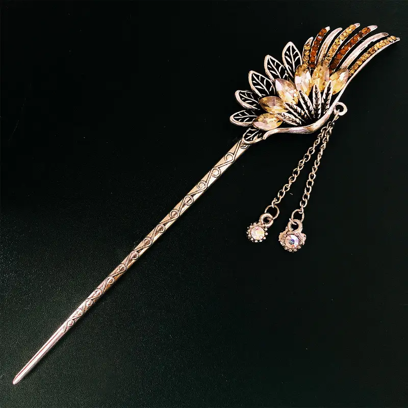 Feather Rhinestone Long Tassel Super Fairy Retro Hanfu Ancient Costume Coil Hair Headdress Bride Hairpin