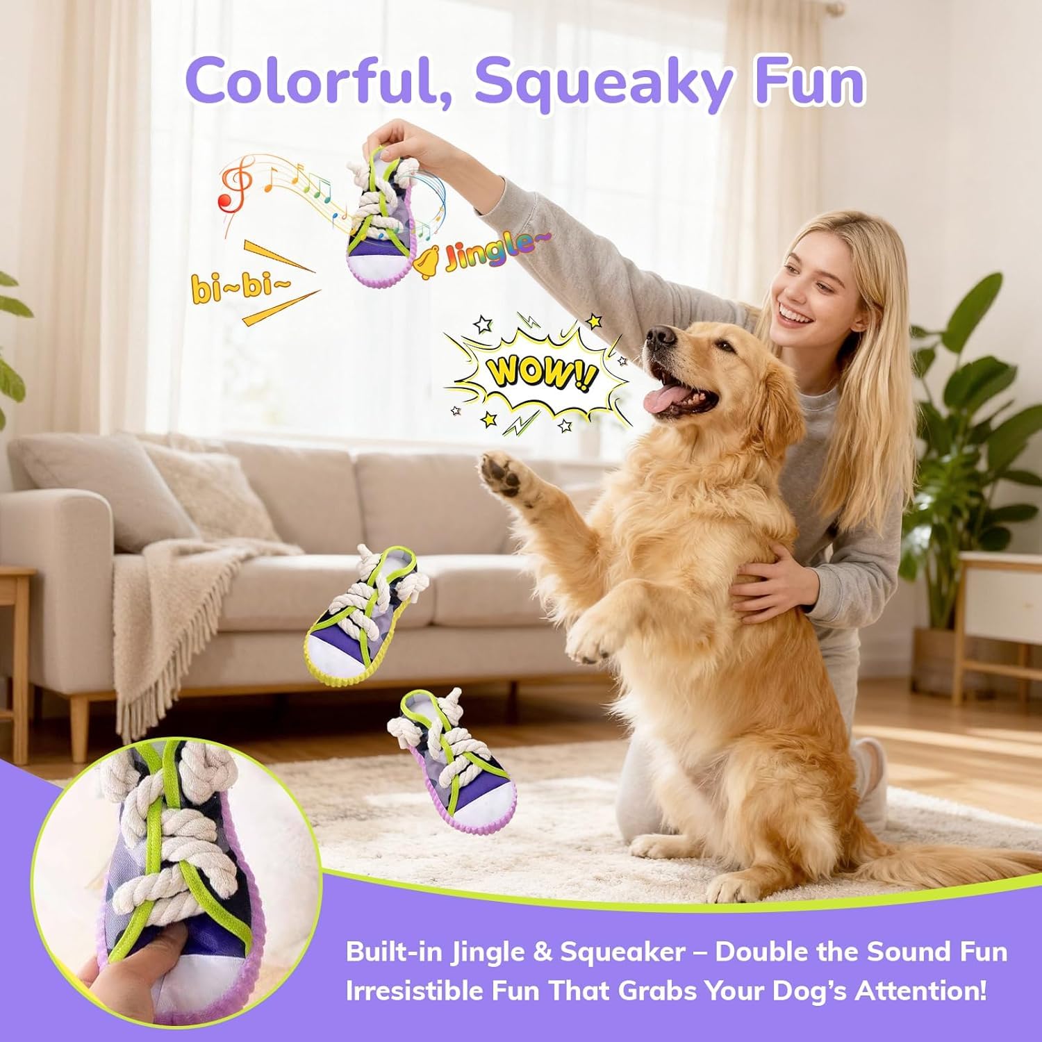 2 Pieces - Dog Chew Toys, Funny Dog Toys, Puppy Teething Toys & Shoe Dog Toy, Durable Dog Toys For Aggressive Chewers Tear-Resistant For Small & Medium Dogs 4