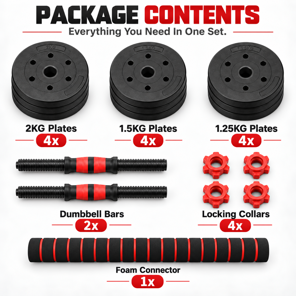2-in-1 20KG Adjustable Dumbbell Set, Convertible Into A Barbell With Connector — image 6