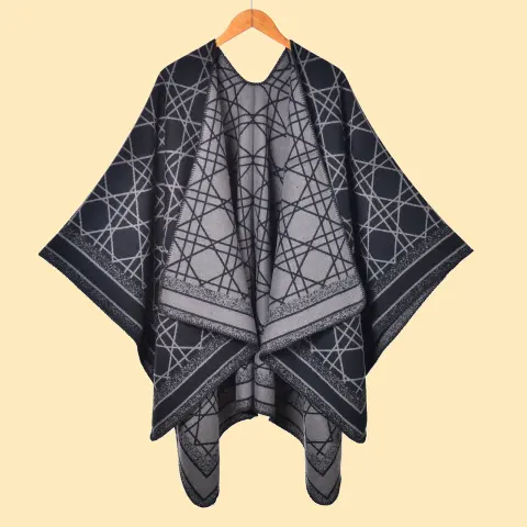 Women's Thick Striped Plaid Split Shawl