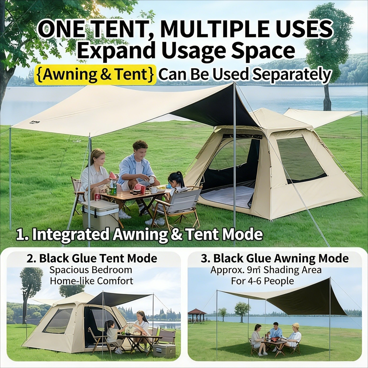 3-5 Person Automatic Pop-up Camping Tent With 1-second Instant Setting, Black Coating UV Protection, Family Outdoor Adventure Tent For All Seasons