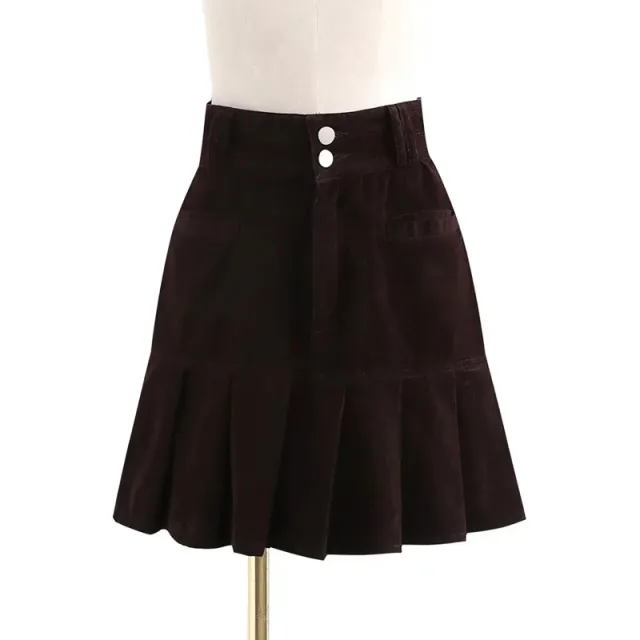 Women's Autumn And Winter High Waist A line Pleated Skirt Coffee - Shop at LoveMi