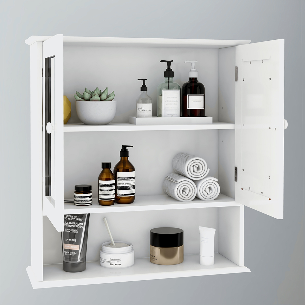 Bathroom Wall Cabinet With Double Mirror Doors And Shelves — foto 5