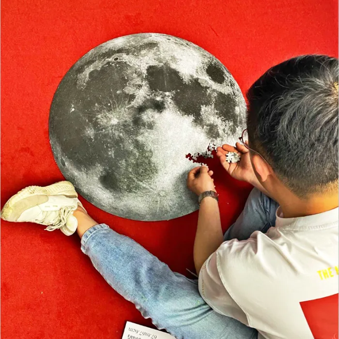 1000-Piece Round Jigsaw Puzzle for Adults, Moon, Earth and Planet Designs - detail photo 8
