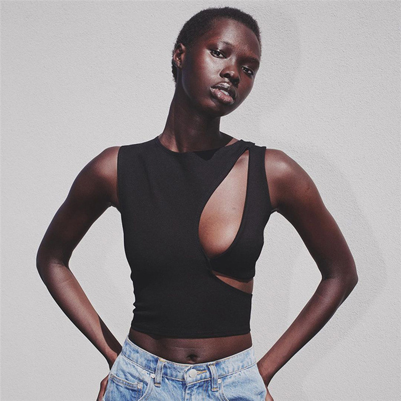 Round Neck Sleeveless Hollow Out Navel Breathable Inner Vest