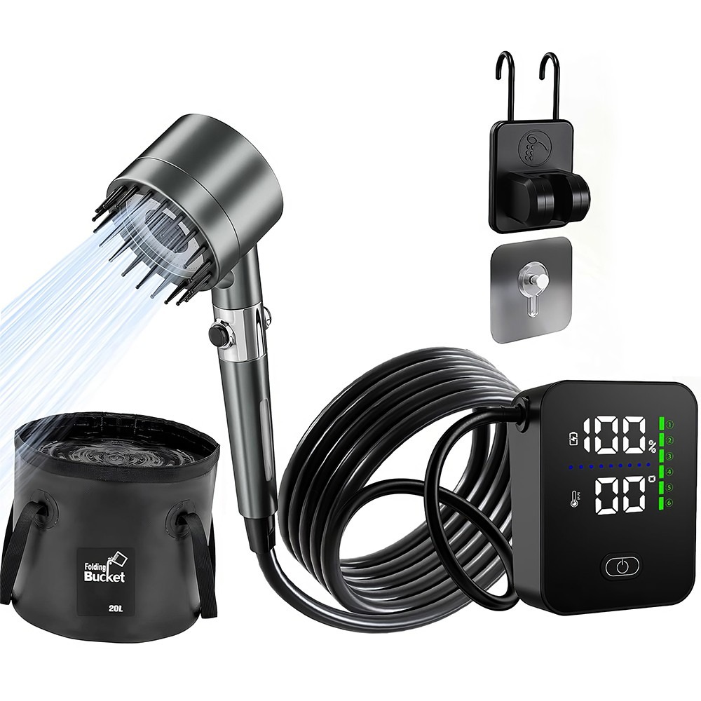 Shower Pump USB Rechargeable W 20L Collapsible Bucket