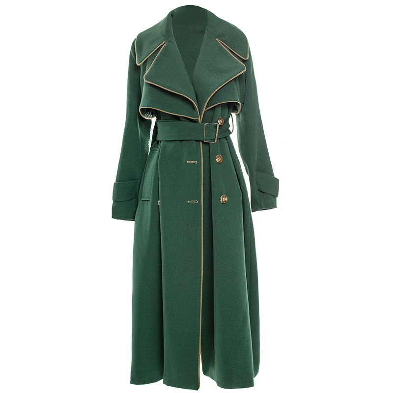 Long Coat Temperament British Style Double Breasted Green - Shop at LoveMi