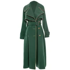 Long Coat Temperament British Style Double Breasted - Green - View 1