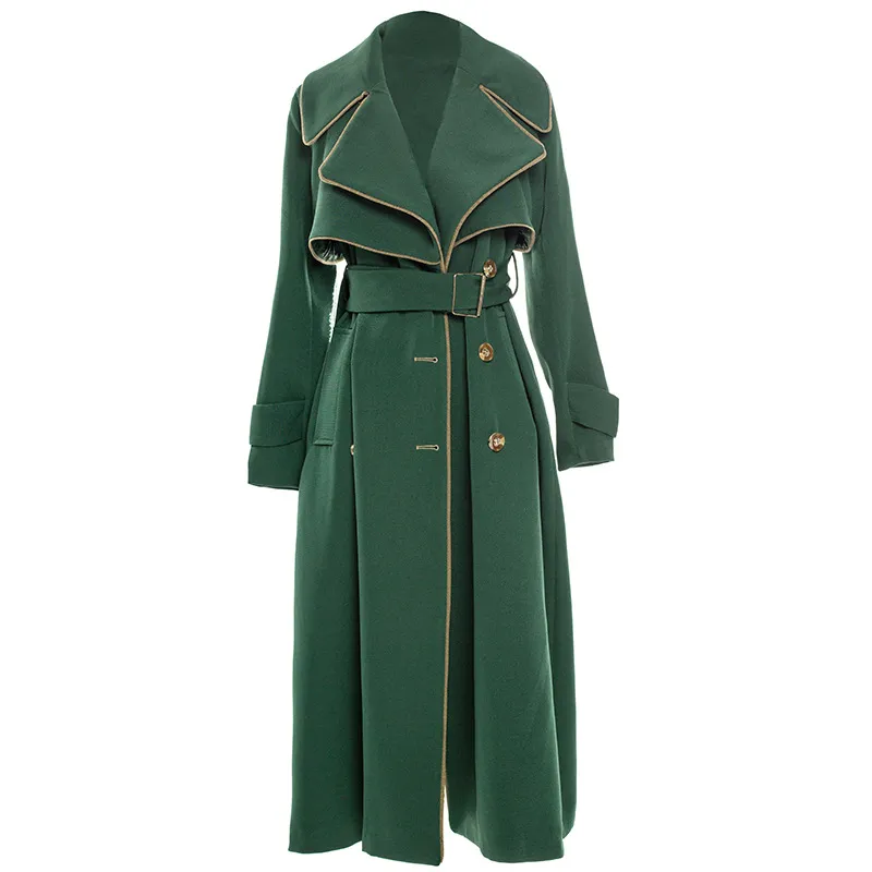 Long Coat Temperament British Style Double Breasted - Green