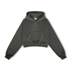 European And American High Street Women's Short Hooded Plush Sweater - Grey Brown - View 1