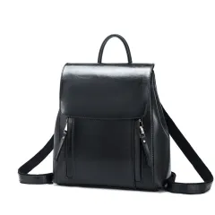 Genuine Leather Handbags Fashion Oil Wax Cowhide Backpack Ladies School Bag - Black - View 1