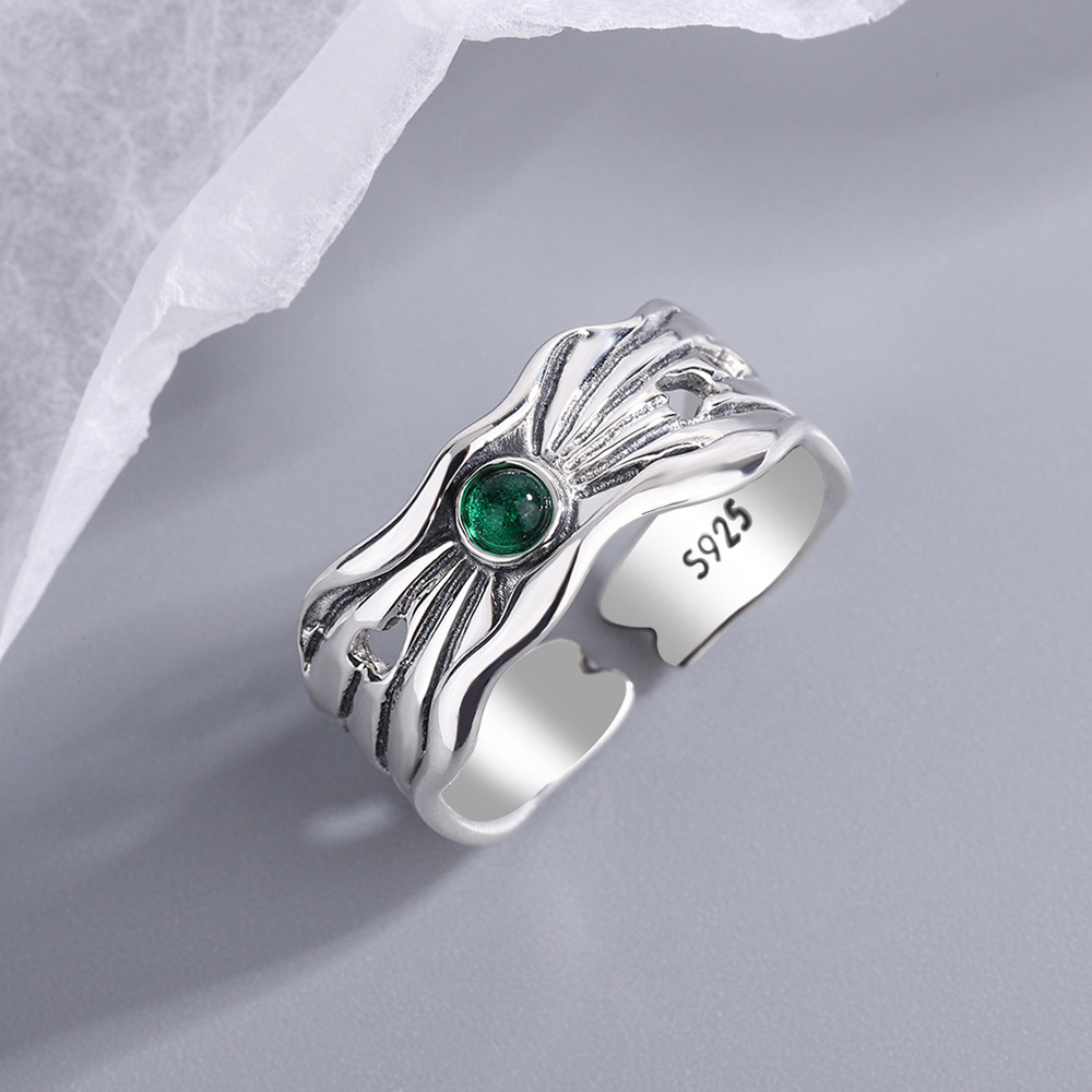 Irregular Bump Texture Green Agate Ring Ins European And American Ins Design Sense Index Finger