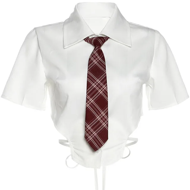 Hollow out Wooden Ear Edge Cardigan Slim Fit Exposed Navel T shirt White - Shop at LoveMi