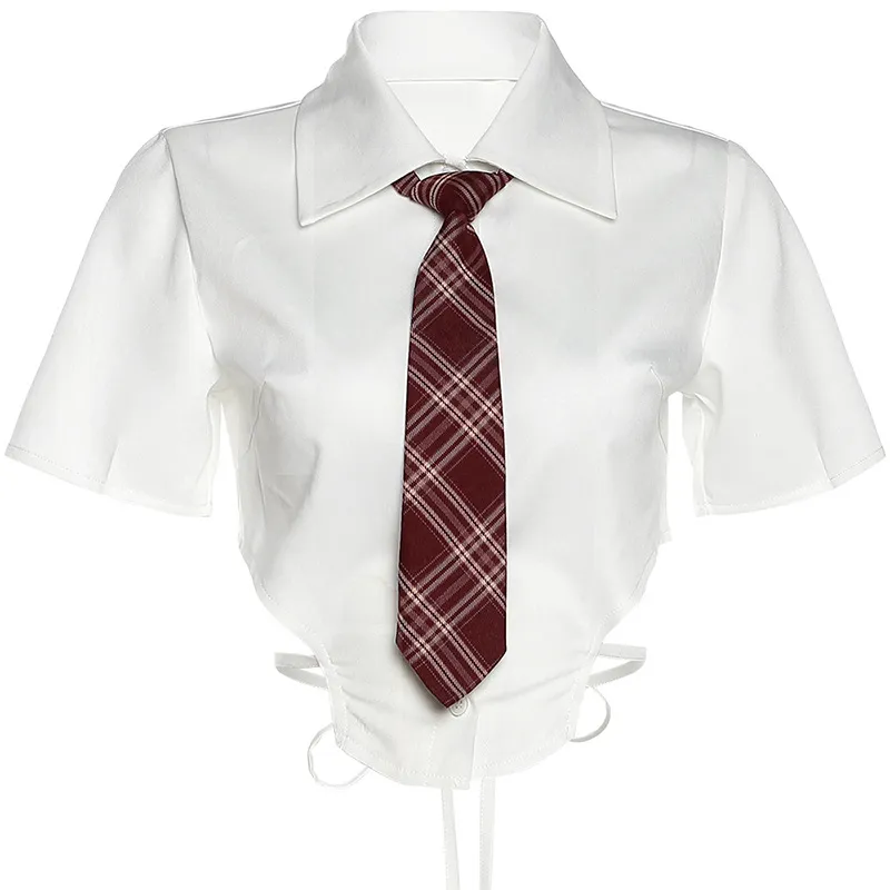 Hollow-out Wooden Ear Edge Cardigan Slim Fit Exposed Navel T-shirt - White