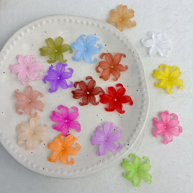 Matte Acrylic Curled Petal Iris Charms, Translucent Frosted Center-Drilled Spacers For DIY Vintage Hair Sticks, Earrings & Pendant Crafts.