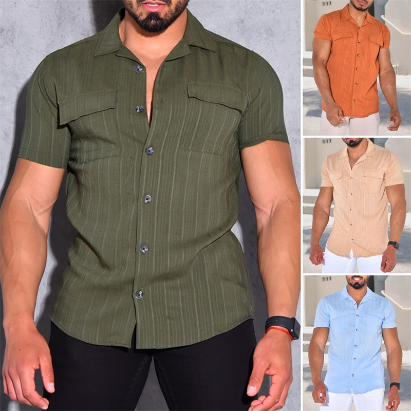 Men's Fashion Simple Solid Color Shirt Short-sleeved Top