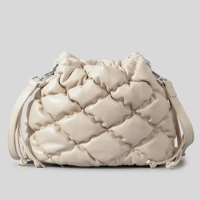 Women's PU Rhombus Stitching Handbag Beige - Shop at LoveMi