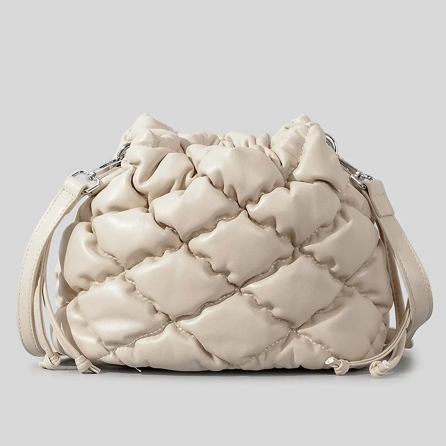 Women's PU Rhombus Stitching Handbag - Beige