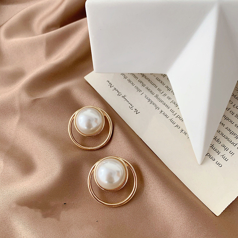 Title 2, Silver Post Pearl Stud Earrings Geometric Round...