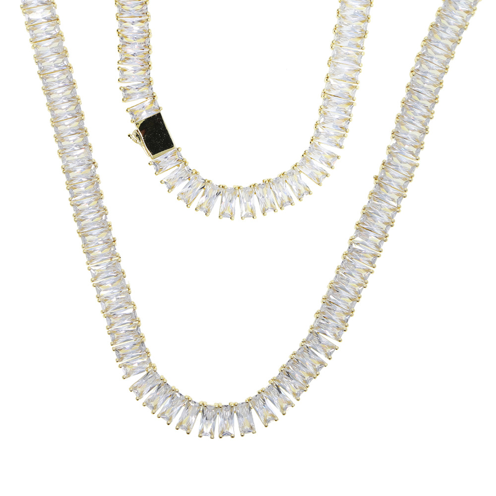 Mens Fashion Simple Rectangular Zirconia Hip Hop Necklace