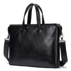 Men's Briefcase Business Casual First Layer Leather 14 Inch Portable - Black - View 1