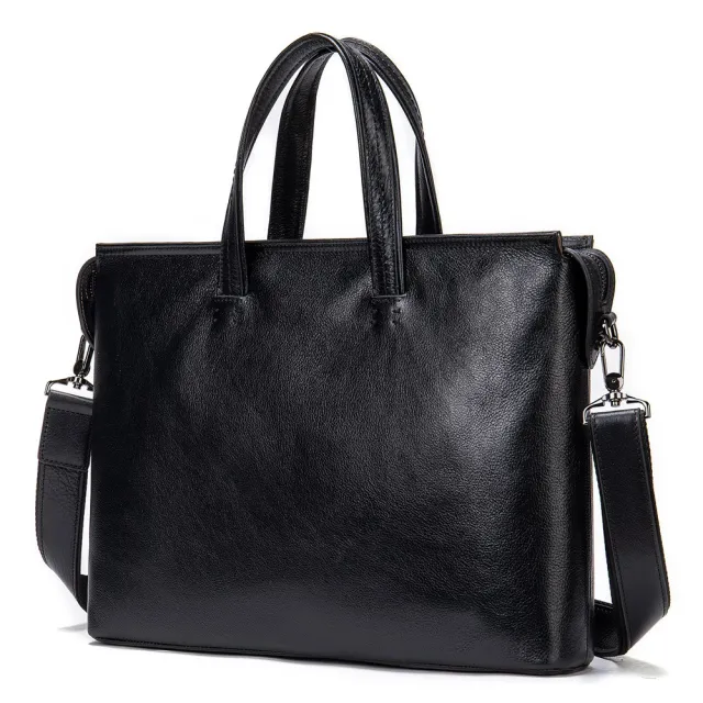 Men's Briefcase Business Casual First Layer Leather 14 Inch Portable Black - Shop at LoveMi