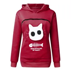 Cat Lovers Hoodie Kangaroo Dog Pet Paw Pullove - Wine - View 1