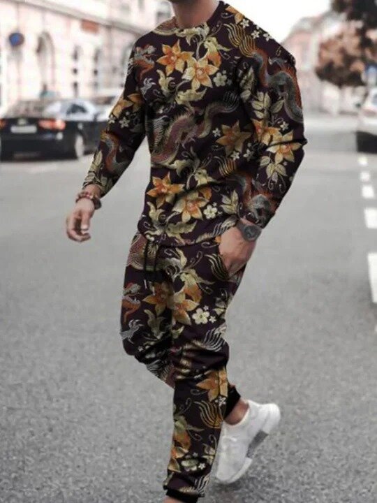 3d Digital Printing Crew Neck Sweater Sports Trousers Suit