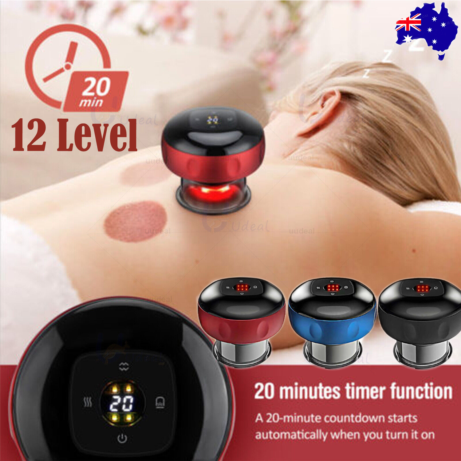Electric Cupping Therapy Massager Portable Rechargeable 12 Level Adjustable AU Blue