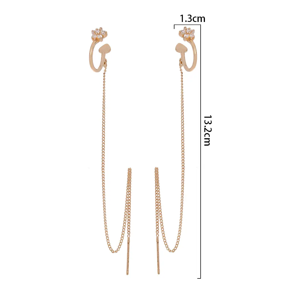 Extra Long Tassel Ear Thread Pentagonal Irregular Geometric Diamond Ear Clip Earrings