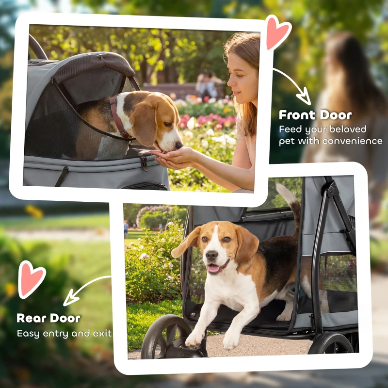 Poussette pour animaux de compagnie à 3 roues avec pliage rapide facile en un clic – Image 2