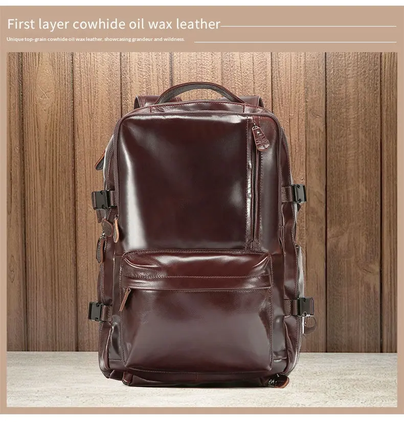 Leather Backpack, Travel Bag, Top Layer, Cowhide