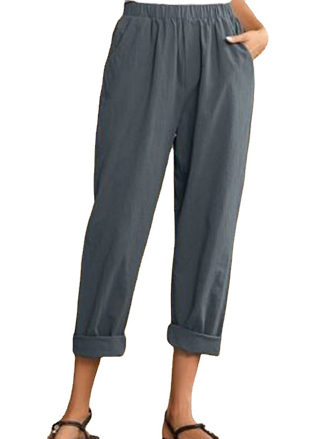 Title 2, Casual Pants Solid Color Cotton And Linen Trousers