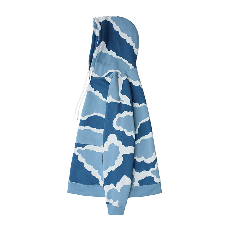 Retro Color Block Cloud Printing And Dyeing Hooded Sweatshirt