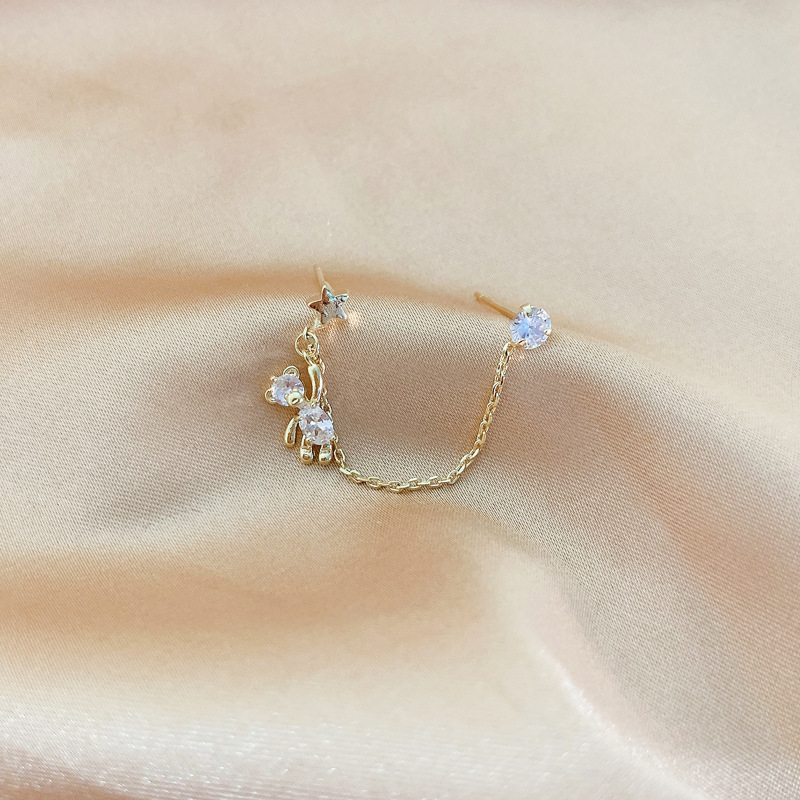 Cute Shiny Rhinestone Bear Tassel Earrings