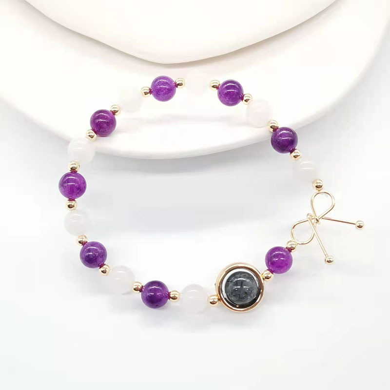 Title 2, Kristallweißes Mondlicht-Amethyst-Armband für M...