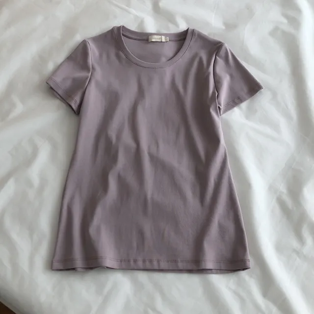 Slim Slim Stretch Cotton Round Neck Short Sleeves Lotus Color - Shop at LoveMi