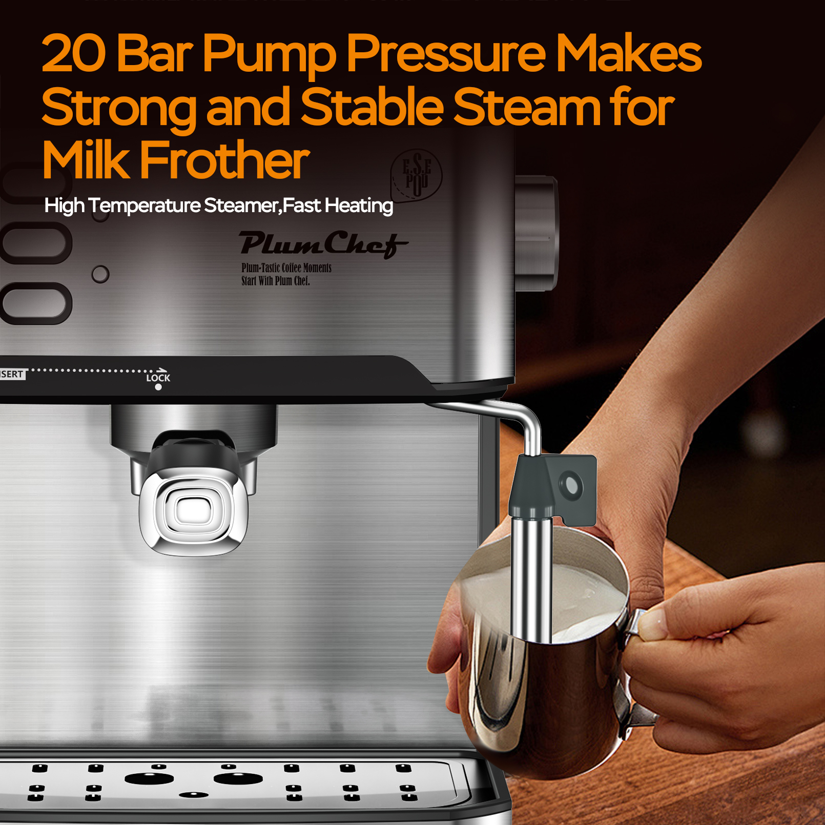 20 Bar Espresso Machine With Milk Frother, Single & Double Shot, ESE Pod Compatible, Visual Display Of Pressure, Removable Water Tank, Cappuccino, Latte, Machiato, Amazon Resale Prohibited — foto 3