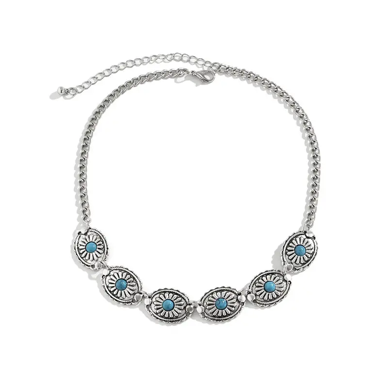 Women's Fashionable And Airy Blue Bead Oval Floral Necklace