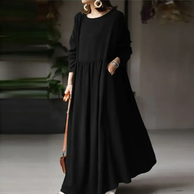 Cotton Solid Color Temperament Commuter White Pullover Dress Black - Shop at LoveMi